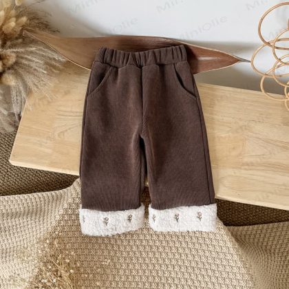 Baby Flower Embroidery Cord Pants