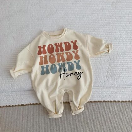 HOWDY HONEY Baby Toddler Beige Romper