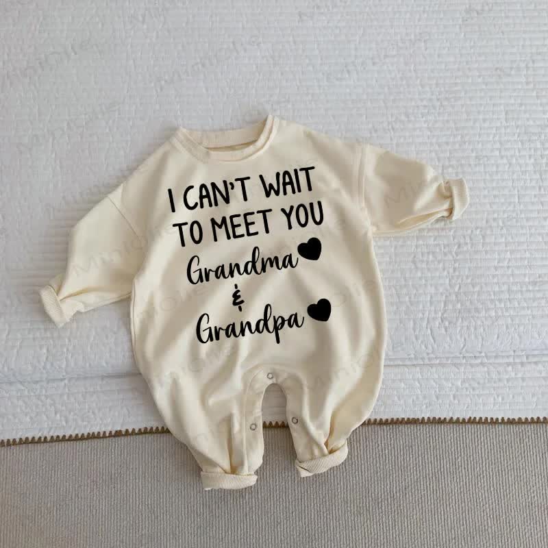 I CAN'T WAIT TO MEET YOU GRANDMA & GRANDPA Baby Toddler Beige Romper