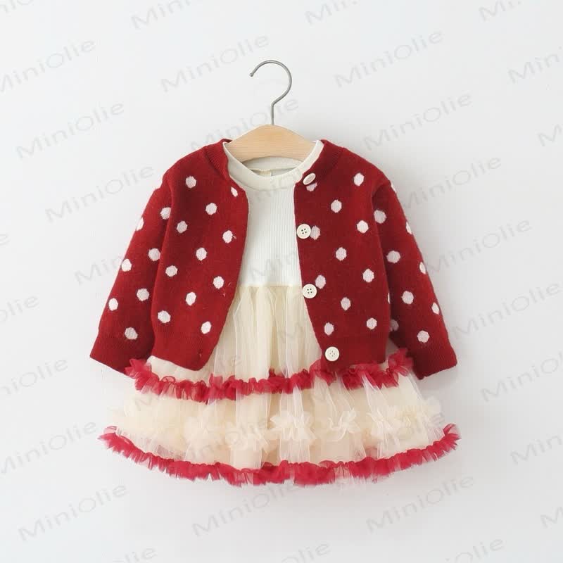Baby Girl Knit Dots Mesh Dress