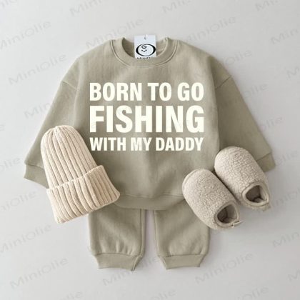 BORN TO GO FISHING WITH MY DADDY Baby Grey Green 2-piece Set