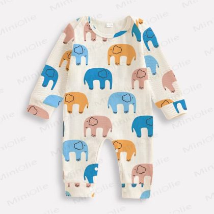 Baby Elephant Waffle Beige Romper