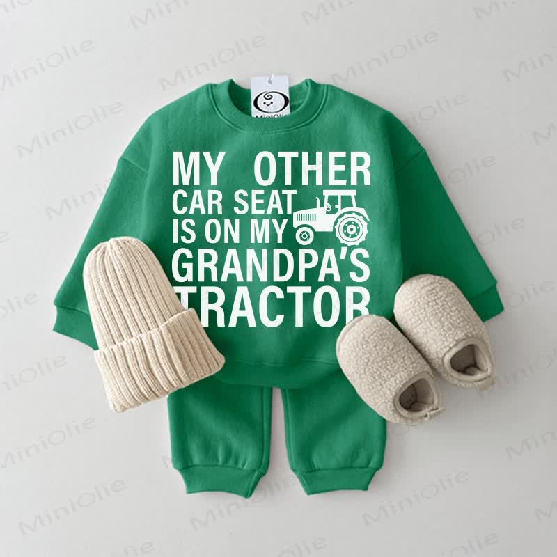 MY OTHER CAR SEAT IS ON MY GRANDPA'S TRACTOR Baby Simple Sweatshirt 2-piece Green Set