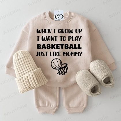 WHEN I GROW UP I WANT TO PLAY BASKETBALL JUST LIKE MOMMY Baby 2-piece Beige Set