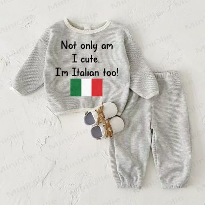 NOT ONLY AM I CUTE... I'M ITALIAN TOO! Baby Waffle Sweatshirt 2-piece Light Grey Set