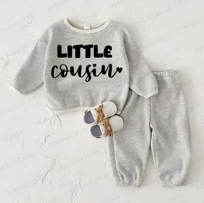 LITTLE COUSIN Baby Waffle Sweatshirt 2-piece Light Grey Set