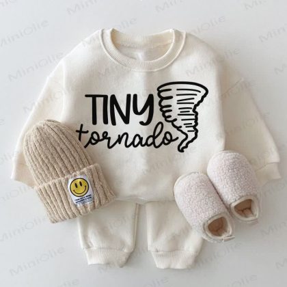 TINY TORMADO Baby White Sweatshirt 2-piece Set