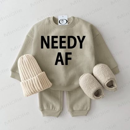 NEEDY AF Baby Sweatshirt 2-piece Grey Green Set