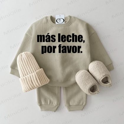 MAS LECHE, POR FAVOR. Baby Sweatshirt 2-piece Grey Green Set