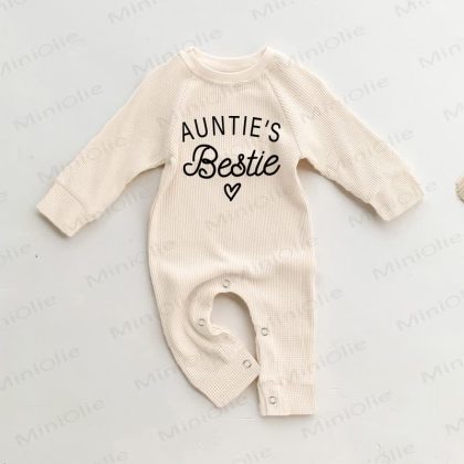 AUNTIE'S BESTIE Baby Waffle Beige Romper