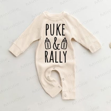 PUKE RALLY Baby Waffle Beige Romper