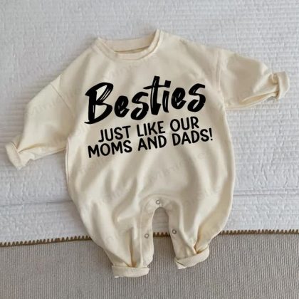 BESTIES JUST LIKE OUR MOMS AND DADS! Baby Toddler Beige Romper