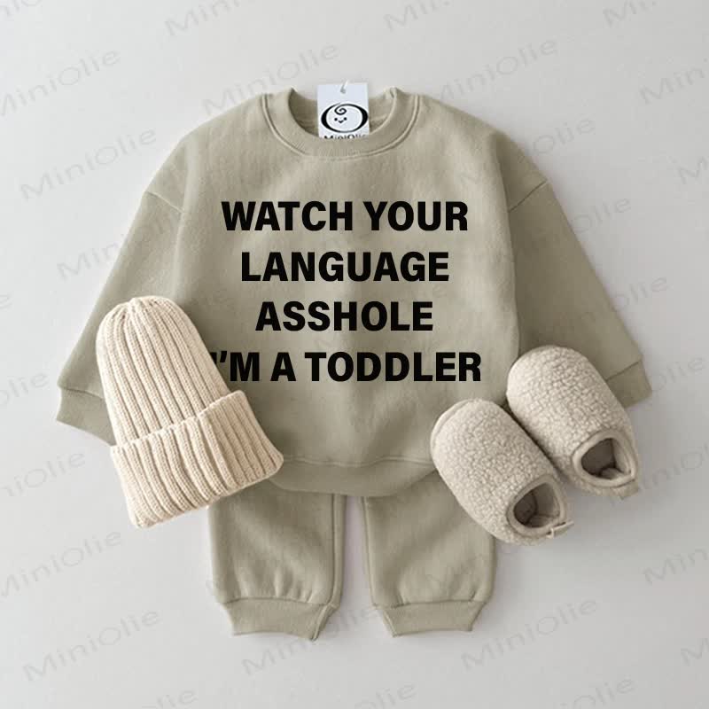 WATCH YOUR LANGUAGE ASSHOLE I'M A TODDLER Baby Grey Green 2-piece Set