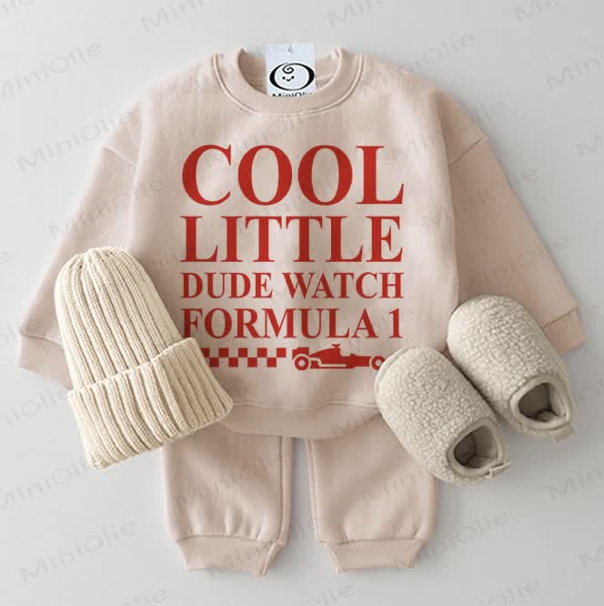 COOL LITTLE DUDE WATCH FORMULA 1 Baby Beige Sweatshirt 2-piece Set
