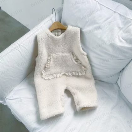 Baby Girl Fleece Lace Overalls