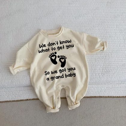 WE DON'T KNOW WHAT TO GET YOU SO WE GOT YOU A GRAND BABY Baby Toddler Beige Romper
