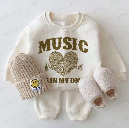 MUSIC IS IN MY DNA Baby White Sweatshirt 2-piece Set