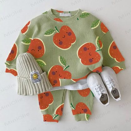 Baby Grey Green Apple Waffle 2-piece Set
