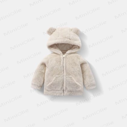 Baby Toddle Hooded Solid Color Fleece Outerwear