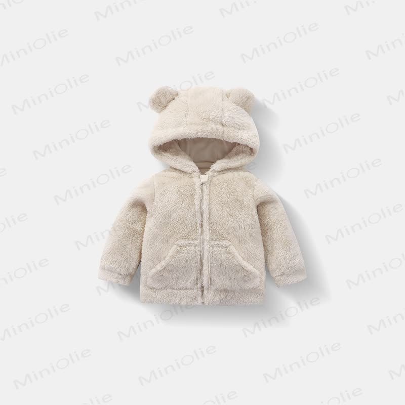 Baby Toddle Hooded Solid Color Fleece Outerwear