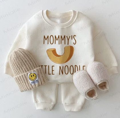 MOMMY'S LITTLE NOODLE Baby White Sweatshirt 2-piece Set