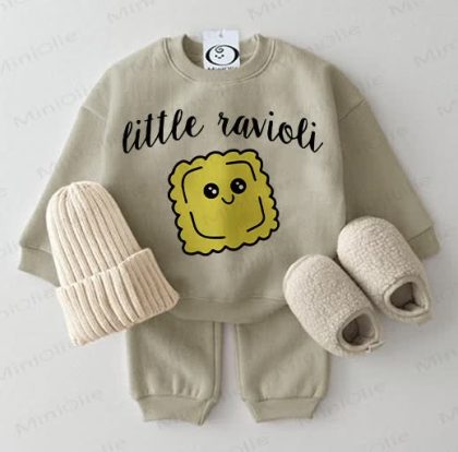 LITTLE RAVIOLI Baby Sweatshirt 2-piece Grey Green Set