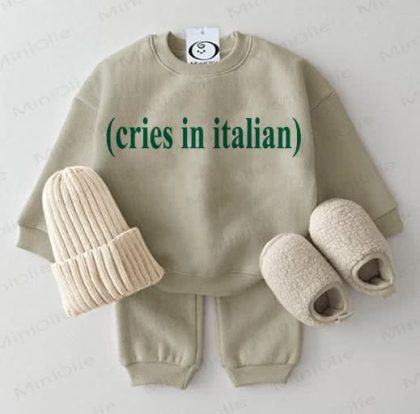 (CRIES IN ITALIAN) Baby Sweatshirt 2-piece Grey Green Set