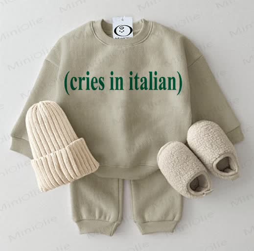 (CRIES IN ITALIAN) Baby Sweatshirt 2-piece Grey Green Set