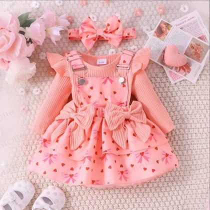 Baby Girl Bow Heart Flying Sleeves Dress