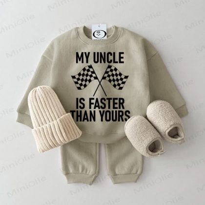 MY UNCLE IS FASTER THAN YOURS Baby Grey Green 2-piece Set