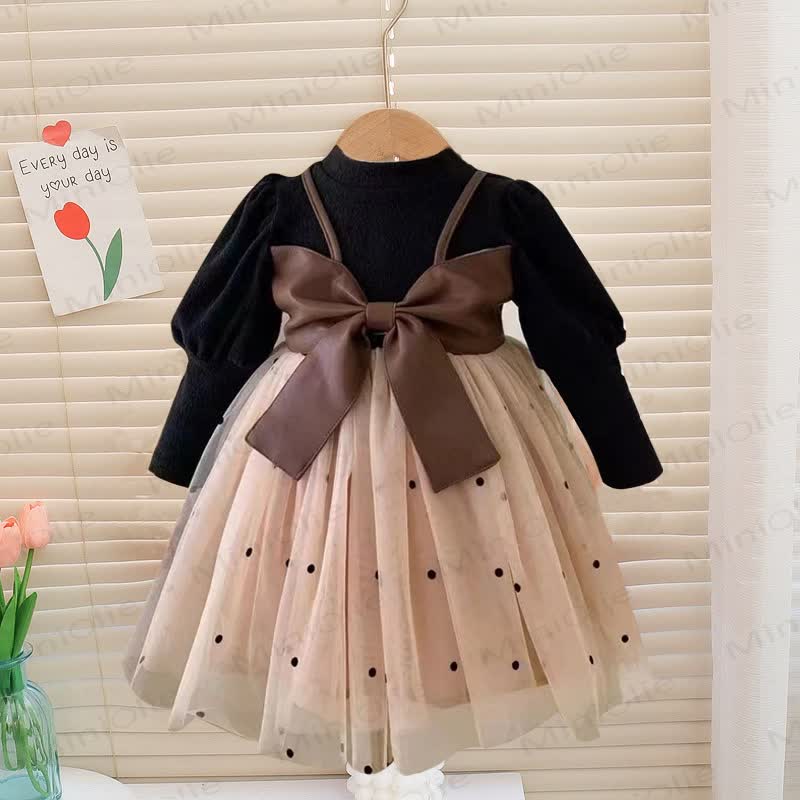 Baby Toddler Girl Bow Dot Mesh Dress