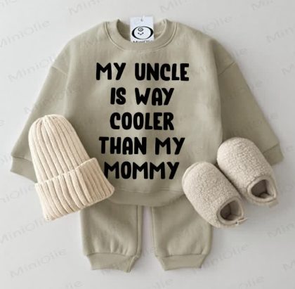 MY UNCLE IS WAY COOLER THAN MY MOMMY Baby Sweatshirt 2-piece Grey Green Set