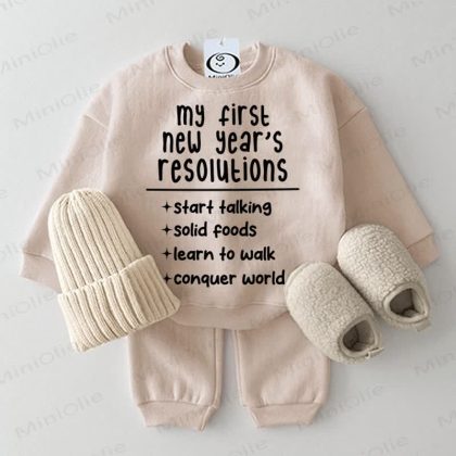 MY FIRST NEW YEAR'S RESOLUTIONS Baby 2-piece Beige Set