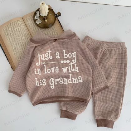 JUST A BOY IN LOVE WITH HIS GRANDMA Baby Brown Waffle 2-piece Set