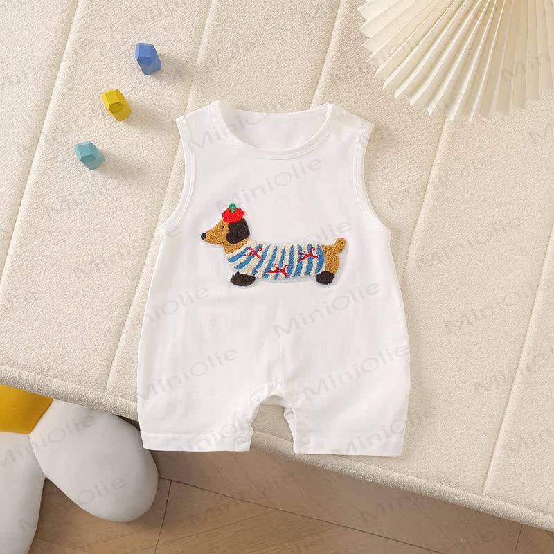 Baby Dachshund Patch Sleeveless Romper