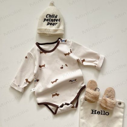 Baby Dog/Brown Dot Bow Bodysuit & Leggings