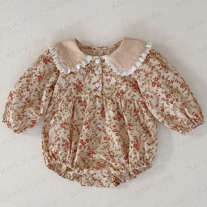 Baby Toddler Khaki Flower Lapels Bodysuit Dress