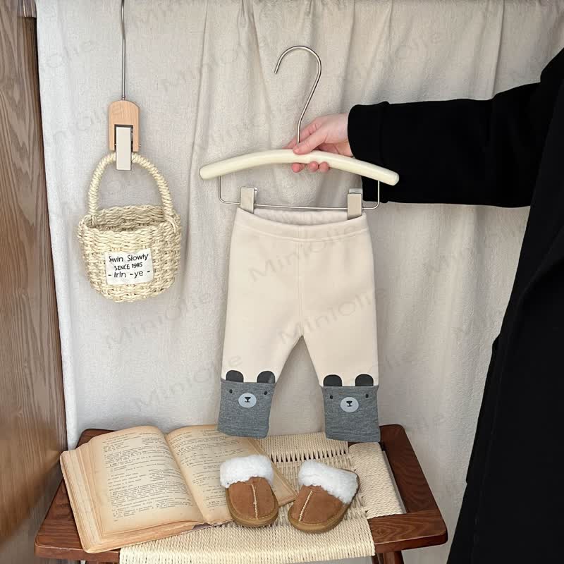 Baby Toddler Splicing Bear Fleece Lined Leggings